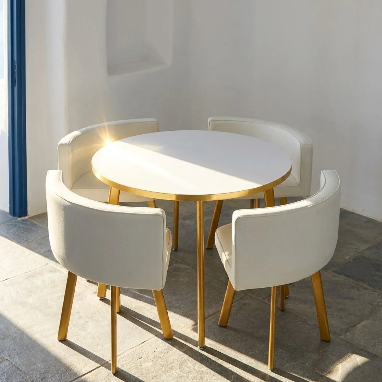 Table ronde et chaises Riga Blanc et Simili Blanc