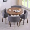 Table ronde et chaises Riga Chêne Foncé et Tissu Gris