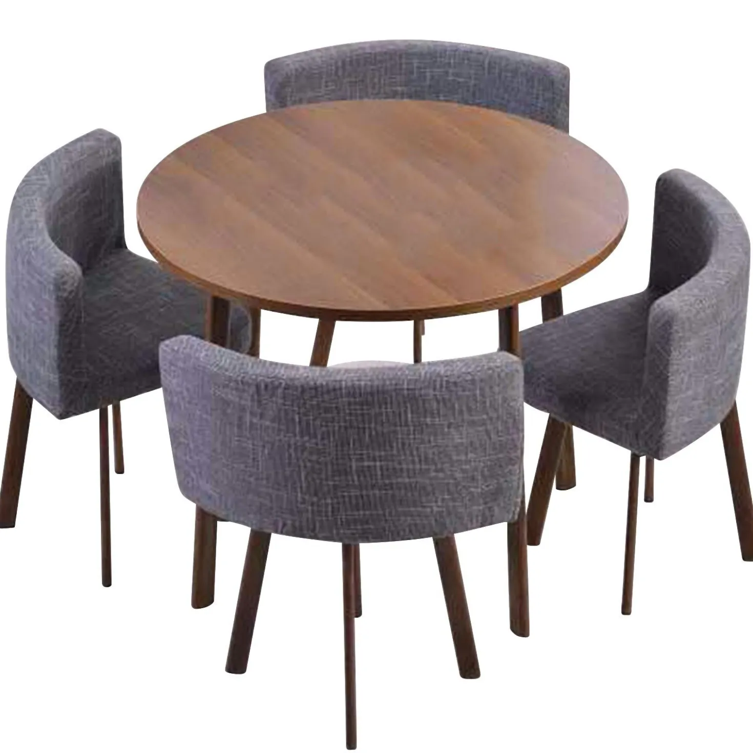 Table ronde et chaises Riga Chêne Foncé et Tissu Gris