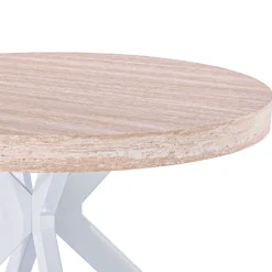 Table ronde extensible 110-260cm Myriade Effet travertin Beige et Blanc