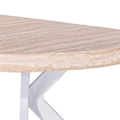 Table ronde extensible 110-260cm Myriade Effet travertin Beige et Blanc
