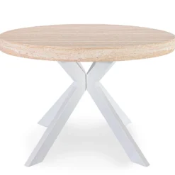 Table ronde extensible 110-260cm Myriade Effet travertin Beige et Blanc