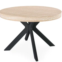 Table ronde extensible 110-260cm Myriade Effet travertin Beige et Noir