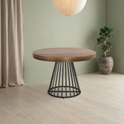 Table ronde extensible Grivery Bois Noisette pieds Noir