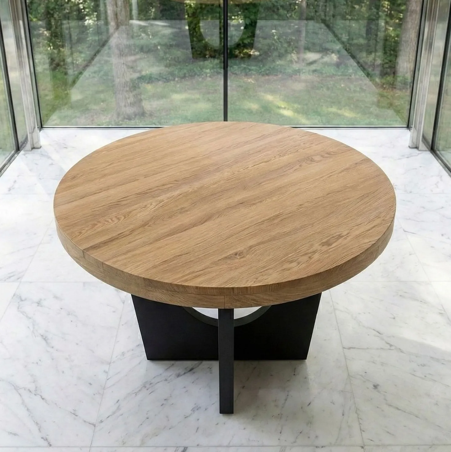 Table ronde extensible Kalipso Chêne Clair et Noir