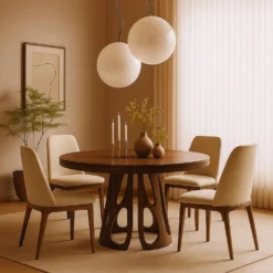 Table ronde extensible Lawina L110-260cm avec pieds design Bois Noyer