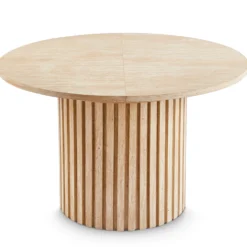 Table ronde extensible pied central style colonne Burkina 120-160cm Effet travertin Beige