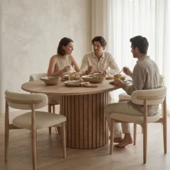Table ronde extensible pied central style colonne Burkina 120-160cm Bois Sonoma