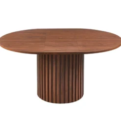 Table ronde extensible pied central style colonne Burkina 120-160cm Bois Noisette
