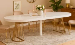 Table ronde extensible Soare Blanc pieds Or