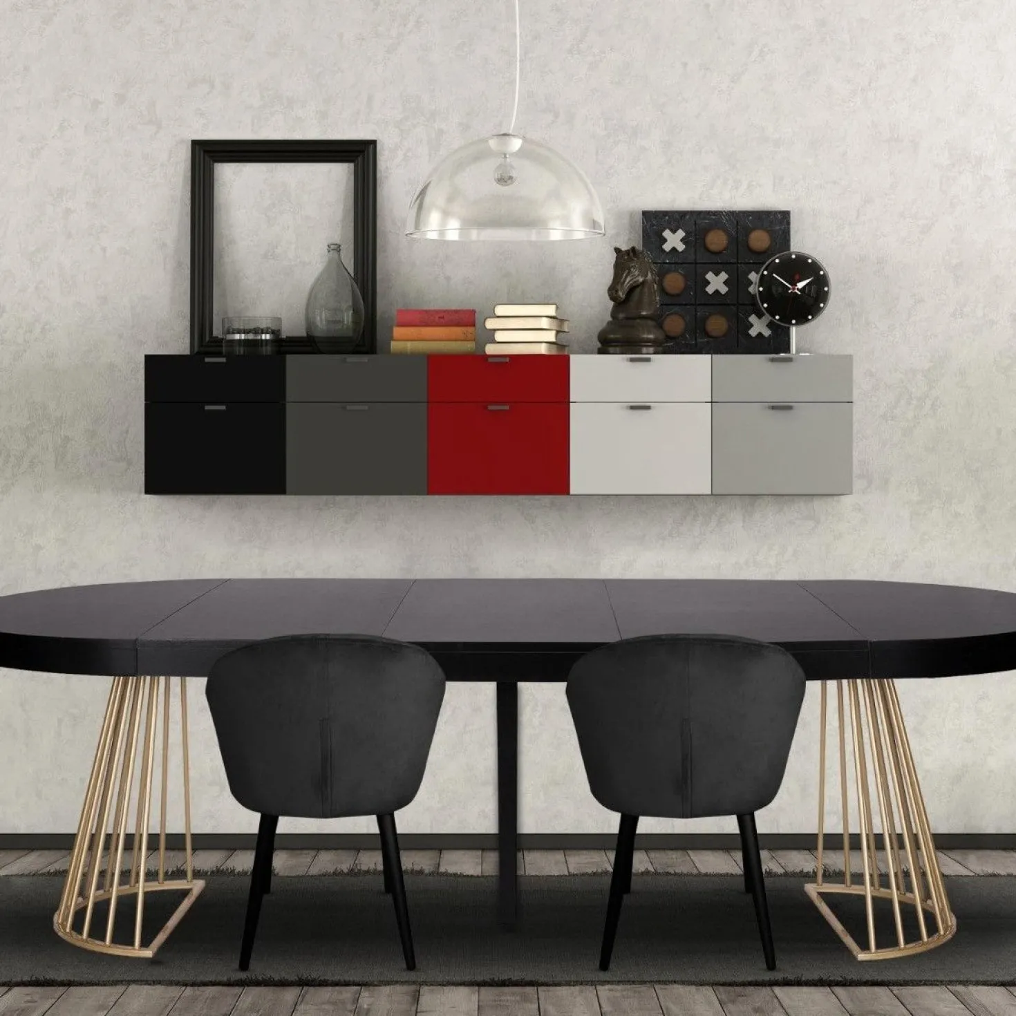 Table ronde extensible Soare Noir pieds Or