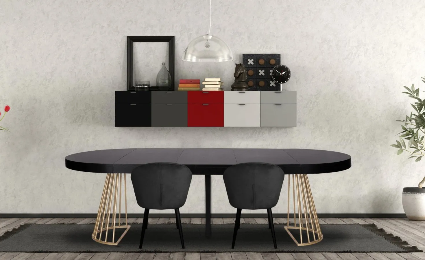 Table ronde extensible Soare Noir pieds Or