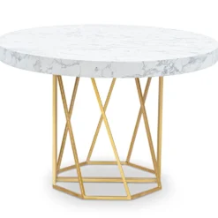 Table ronde extensible Yasmina Effet Marbre et pieds Or
