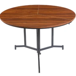 Table ronde pliable gain de place Cokelio 120cm Métal et plateau 3 parties Bois Noisette
