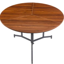 Table ronde pliable gain de place Cokelio 120cm Métal et plateau 3 parties Bois Noisette