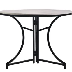 Table ronde pliante gain de place Foldine Ø80cm Métal Noir et Effet marbre Blanc