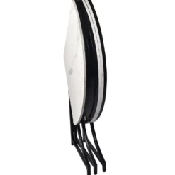 Table ronde pliante gain de place Foldine Ø80cm Métal Noir et Effet marbre Blanc