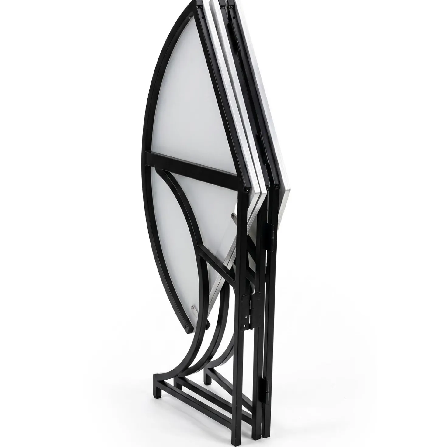Table ronde pliante gain de place Foldine Ø80cm Métal Noir et Effet marbre Blanc