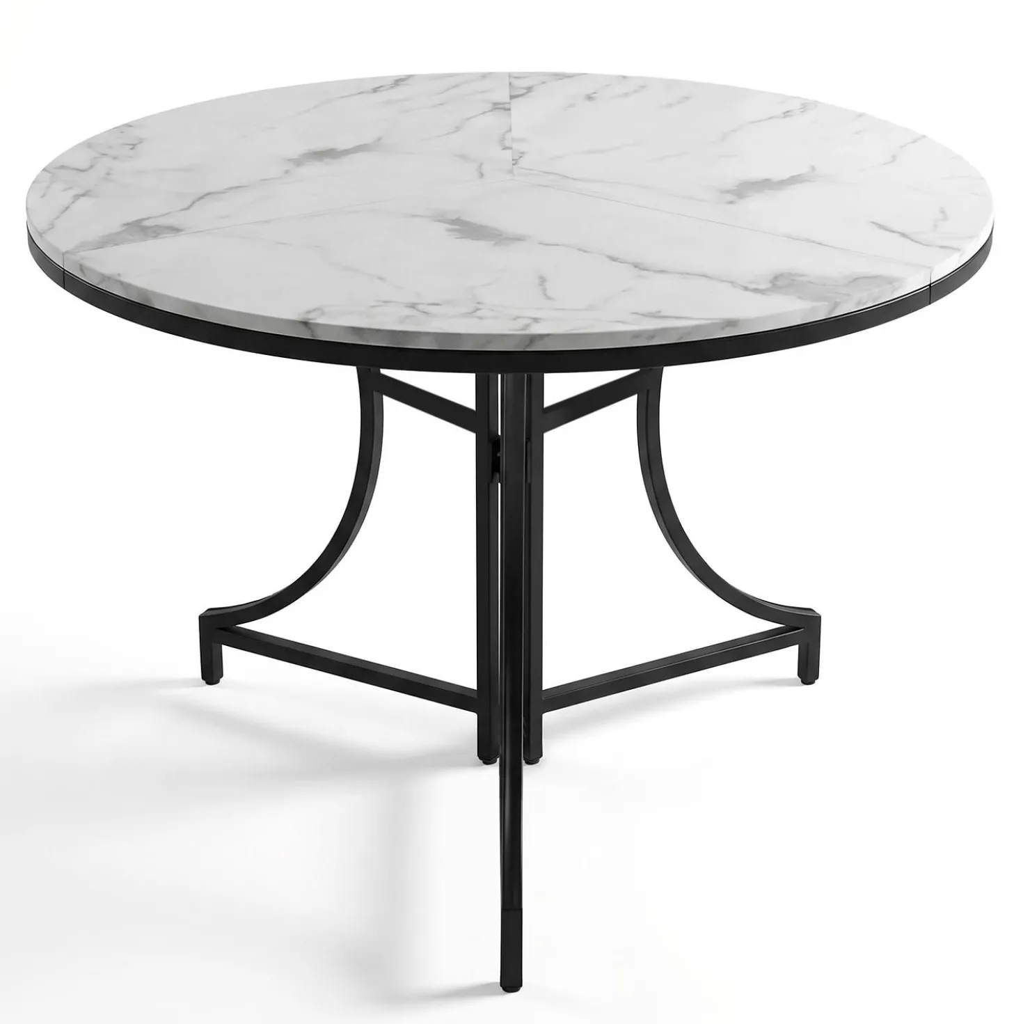 Table ronde pliante gain de place Foldine Ø80cm Métal Noir et Effet marbre Blanc