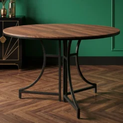 Table ronde pliante gain de place Foldine Ø100cm Métal Noir et Bois noisette