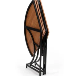 Table ronde pliante gain de place Foldine Ø100cm Métal Noir et Bois noisette