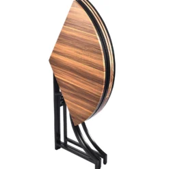 Table ronde pliante gain de place Foldine Ø80cm Métal Noir et Bois noisette