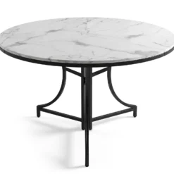 Table ronde pliante gain de place Foldine Ø100cm Métal Noir et Effet marbre Blanc