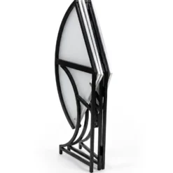 Table ronde pliante gain de place Foldine Ø100cm Métal Noir et Effet marbre Blanc