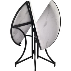 Table ronde pliante gain de place Foldine Ø100cm Métal Noir et Effet marbre Blanc