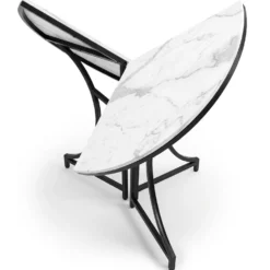 Table ronde pliante gain de place Foldine Ø100cm Métal Noir et Effet marbre Blanc