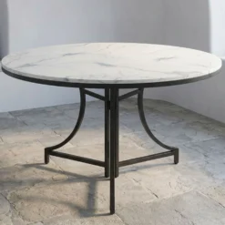 Table ronde pliante gain de place Foldine Ø100cm Métal Noir et Effet marbre Blanc