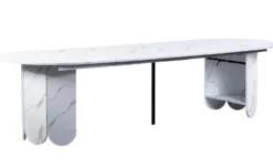 Table ronde style japandi extensible 310cm Tulipa rallonges intégrées Effet marbre Blanc