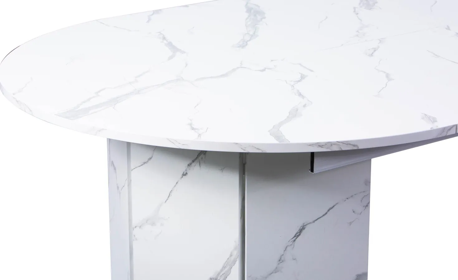 Table ronde style japandi extensible 310cm Tulipa rallonges intégrées Effet marbre Blanc