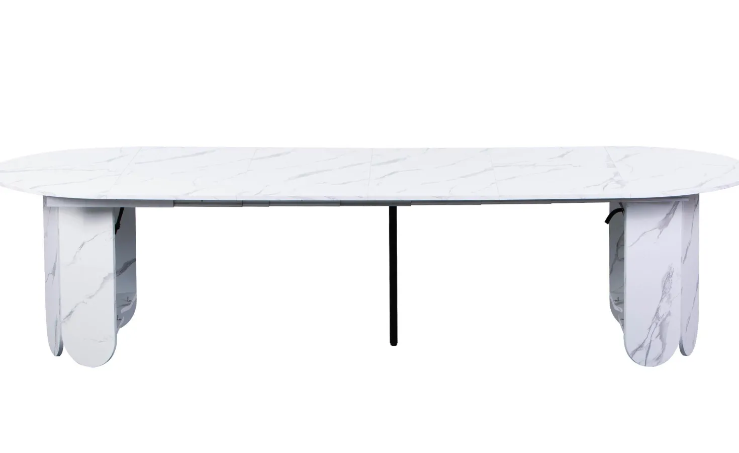 Table ronde style japandi extensible 310cm Tulipa rallonges intégrées Effet marbre Blanc