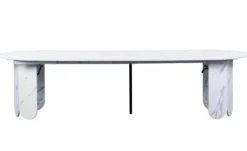 Table ronde style japandi extensible 310cm Tulipa rallonges intégrées Effet marbre Blanc