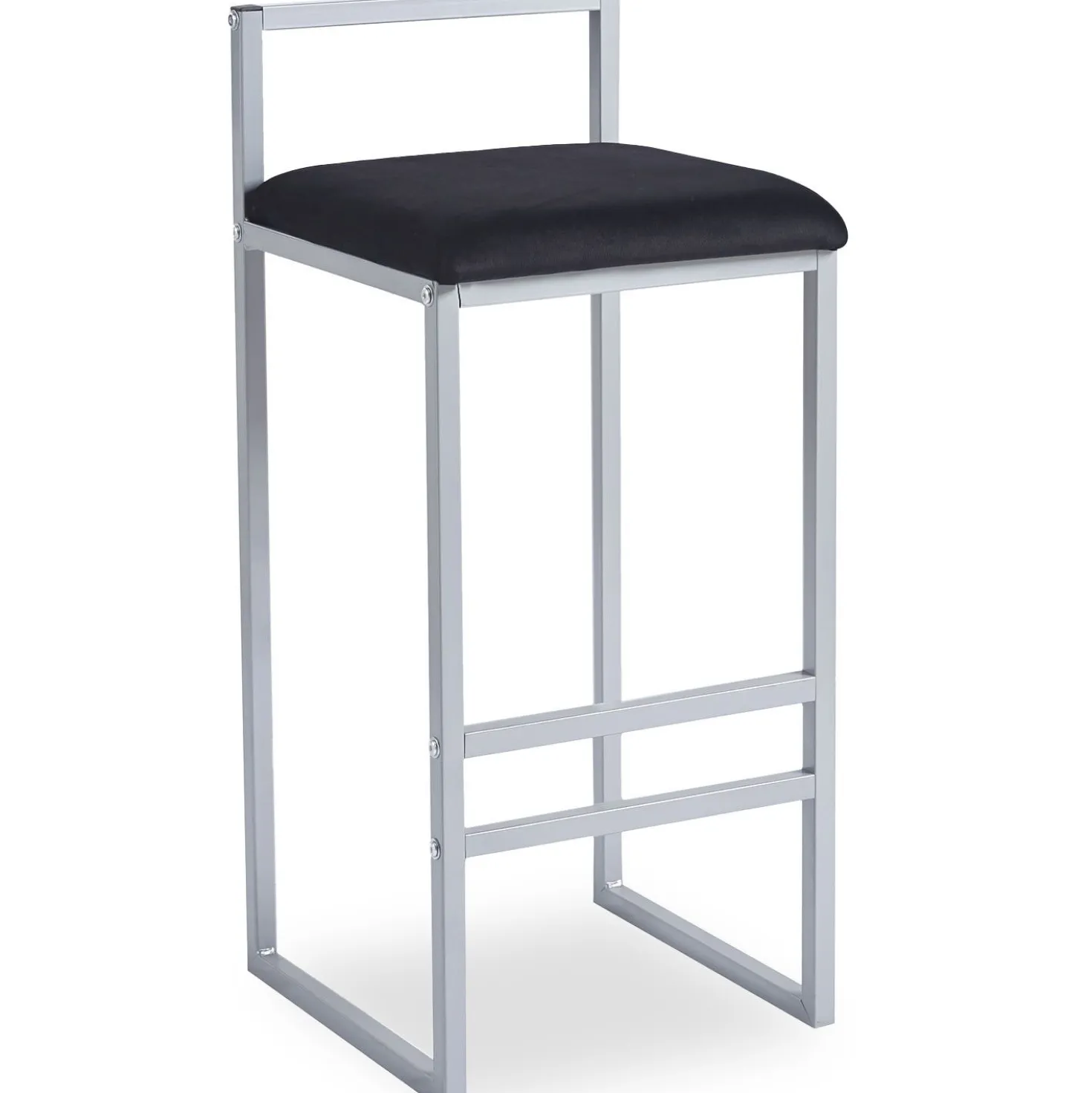 Tabouret de bar en métal Drakkar Argent et Velours Noir