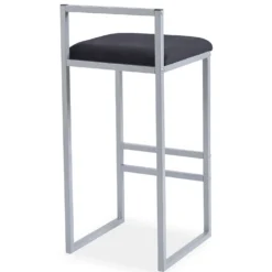 Tabouret de bar en métal Drakkar Argent et Velours Noir