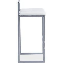 Tabouret de bar en métal Drakkar Argent et Velours Blanc