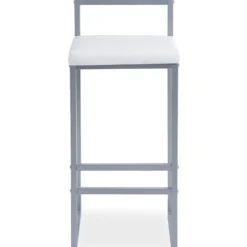 Tabouret de bar en métal Drakkar Argent et Velours Blanc