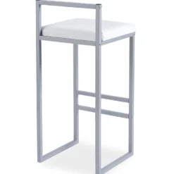 Tabouret de bar en métal Drakkar Argent et Velours Blanc