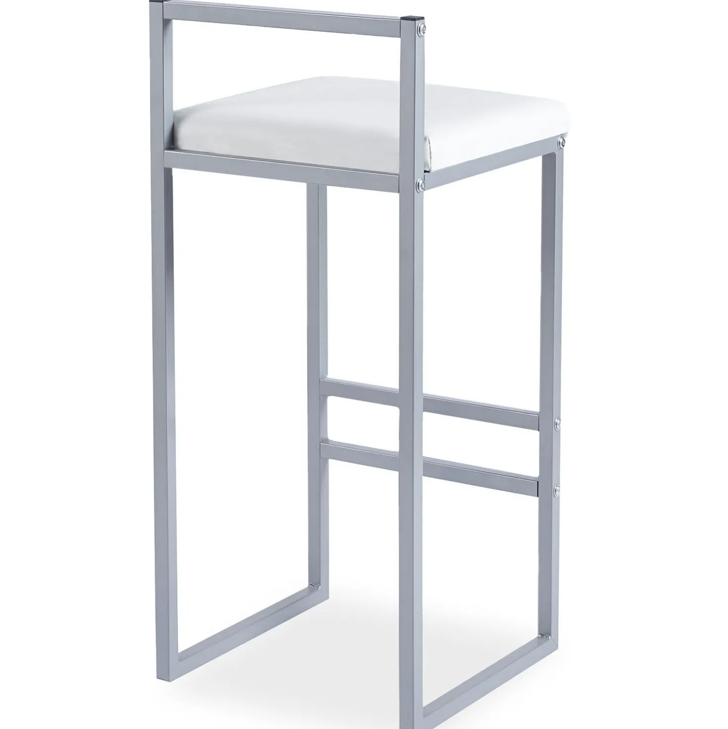 Tabouret de bar en métal Drakkar Argent et Velours Blanc