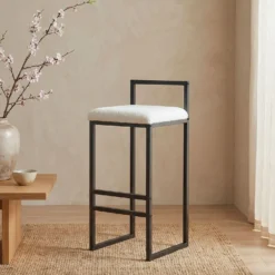 Tabouret de bar en métal Drakkar Noir et Tissu bouclette Crème