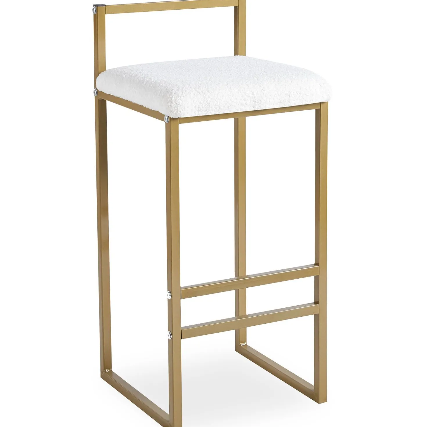 Tabouret de bar en métal Drakkar Or et Tissu bouclette Crème