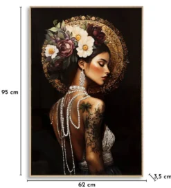 Toile décorative portrait féminin cadre orné couleurs intenses