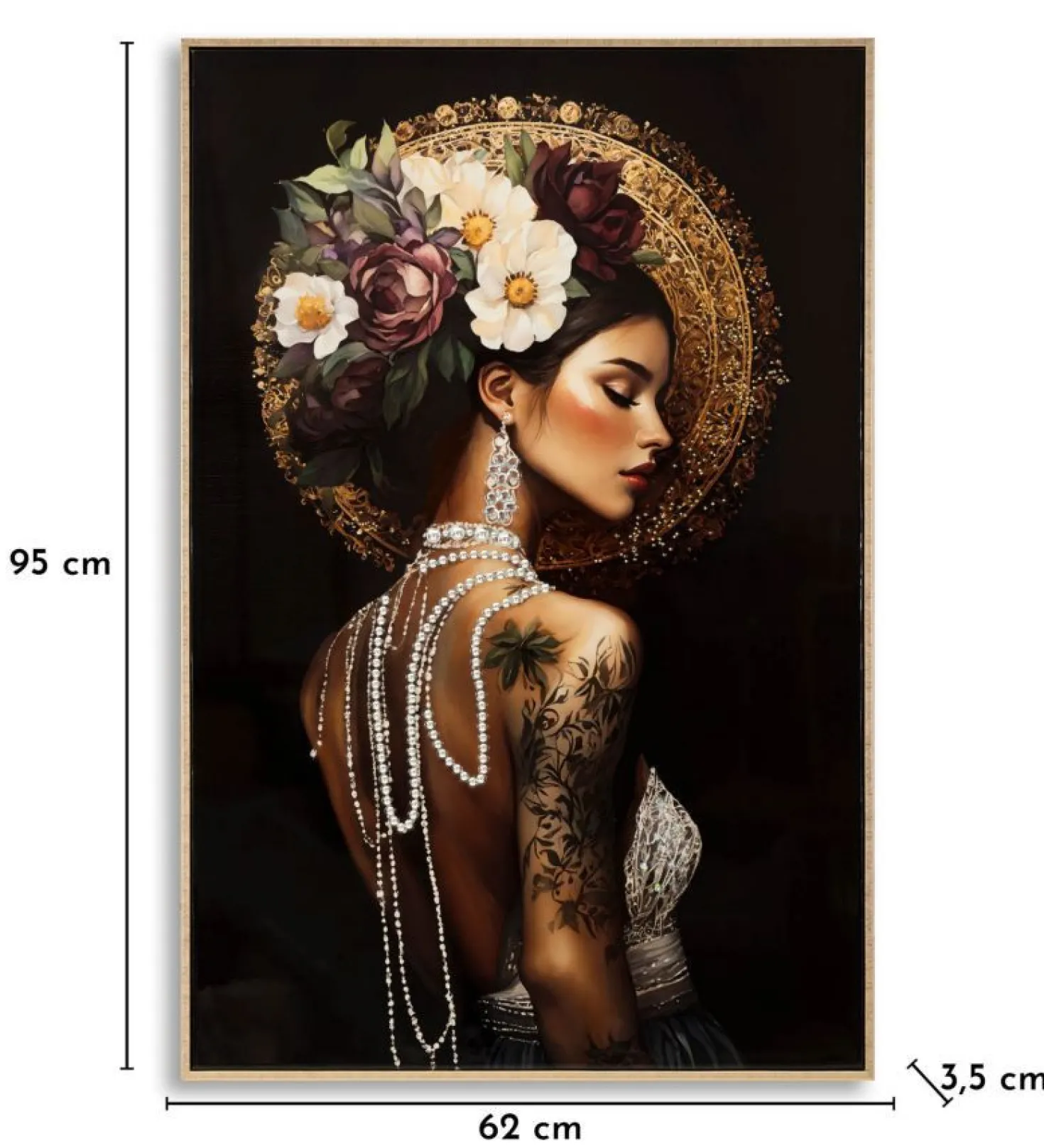 Toile décorative portrait féminin cadre orné couleurs intenses