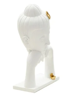 Tête de Bouddha décorative Polyrésine Blanc et Or
