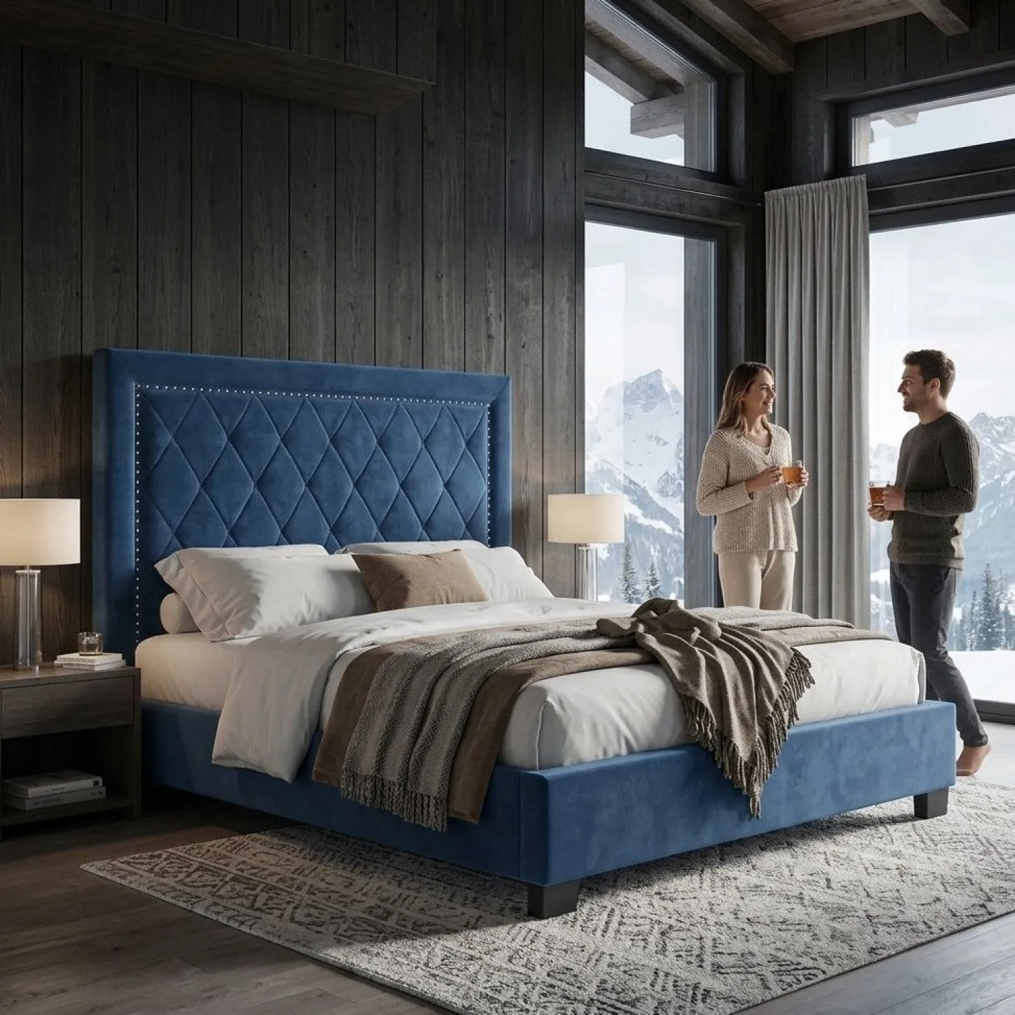 Tête de lit Meghan 140cm Velours Bleu
