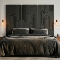 Tête de lit murale triptyque Aurore 160cm Bois sculpté Noir