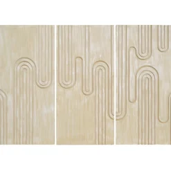 Tête de lit murale triptyque Aurore 160cm Bois sculpté Beige patiné