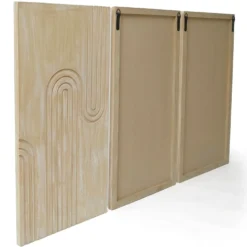 Tête de lit murale triptyque Aurore 160cm Bois sculpté Beige patiné